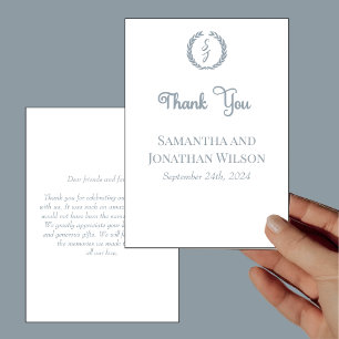 Dusty Blue Monogram Wreath White Danky Card Einladung