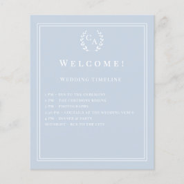 Dusty blue monogrammed wedding program details flyer