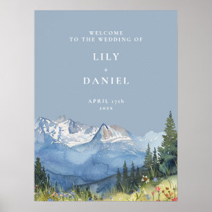 Dusty Blue Mountain Floral Mariage Affiche de bien