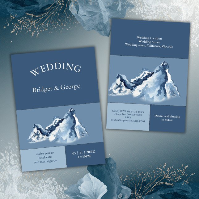 Dusty Blue Mountain Landscape Modern Wedding  Einladung (Von Creator hochgeladen)