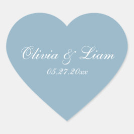 Dusty Blue Name Date Elegante Hochzeit Herz-Aufkleber