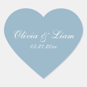 Dusty Blue Name Date Elegante Hochzeit Herz-Aufkleber