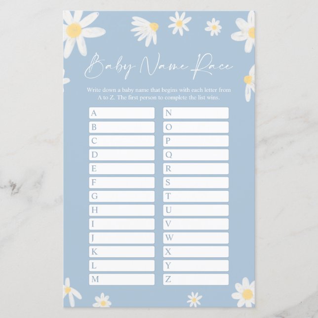 Dusty Blue Name Race Baby Duschkarte (Vorderseite)