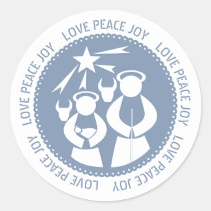 Dusty Blue Nativity Scene Liebe Peace Joest Runder Aufkleber