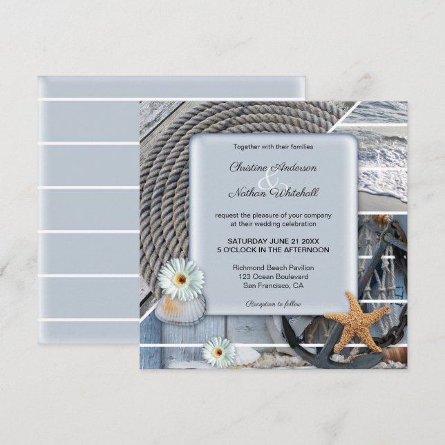 Dusty Blue Nautical Anchor Einladung zur Hochzeit (Vorne/Hinten)