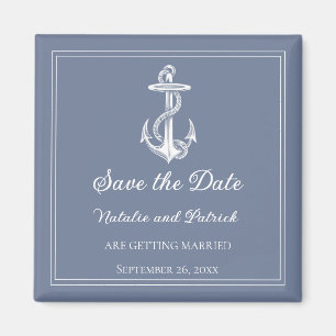 Dusty Blue Nautical Anchor Speichern Sie das Date  Magnet