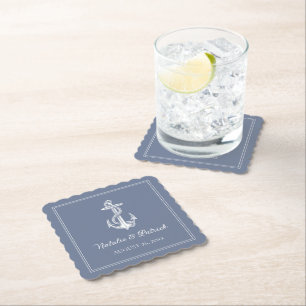Dusty Blue Nautical Anchor Wedding Paper Untersetz Untersetzer