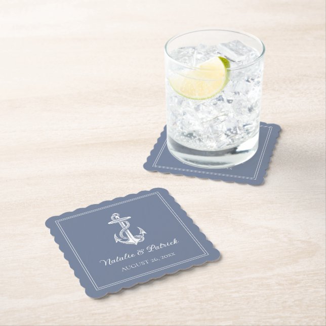 Dusty Blue Nautical Anchor Wedding Paper Untersetz Untersetzer (Vor Ort)
