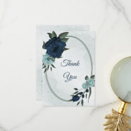 Dusty blue & navvy Blume botanisch Dankeskarte