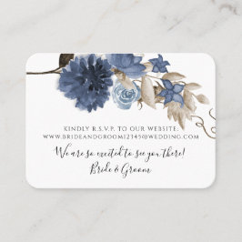 Dusty Blue Navy Bloral Elegante Grüne Hochzeit Visitenkarte