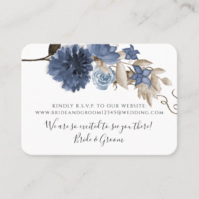 Dusty Blue Navy Bloral Elegante Grüne Hochzeit Visitenkarte (Vorderseite)