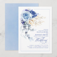 Dusty Blue & Navy Blue Boho Gold Floral Wedding