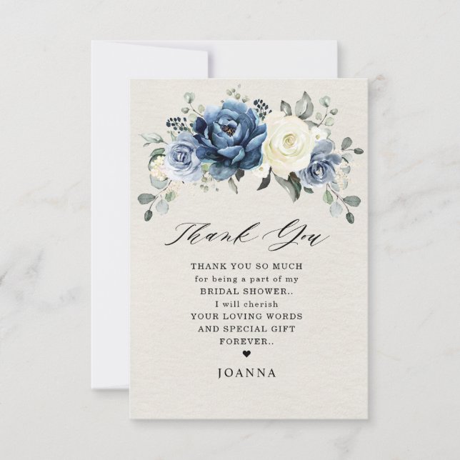 Dusty Blue Navy Champagne Elfenbein Brautparty als Dankeskarte (Vorderseite)
