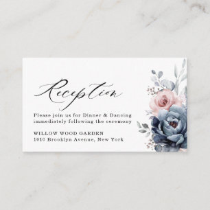 Dusty Blue Navy Champagne Elfenbeinblume Empfang Begleitkarte