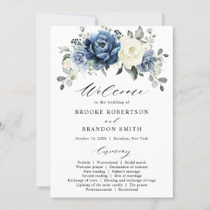 Dusty Blue Navy Champagne Elfenbeinblume Hochzeit Einladung
