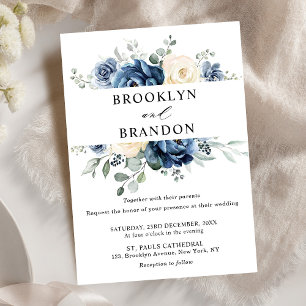 Dusty Blue Navy Champagne Elfenbeinblume Hochzeit Einladung
