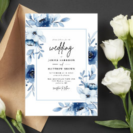 Dusty Blue Navy Champagne Elfenbeinblume Hochzeit Einladung