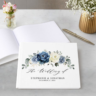 Dusty Blue Navy Champagne Elfenbeinblume Hochzeit Gästebuch