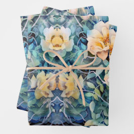 Dusty Blue Navy Champagne Elfenbeinblume Hochzeit  Geschenkpapier Set