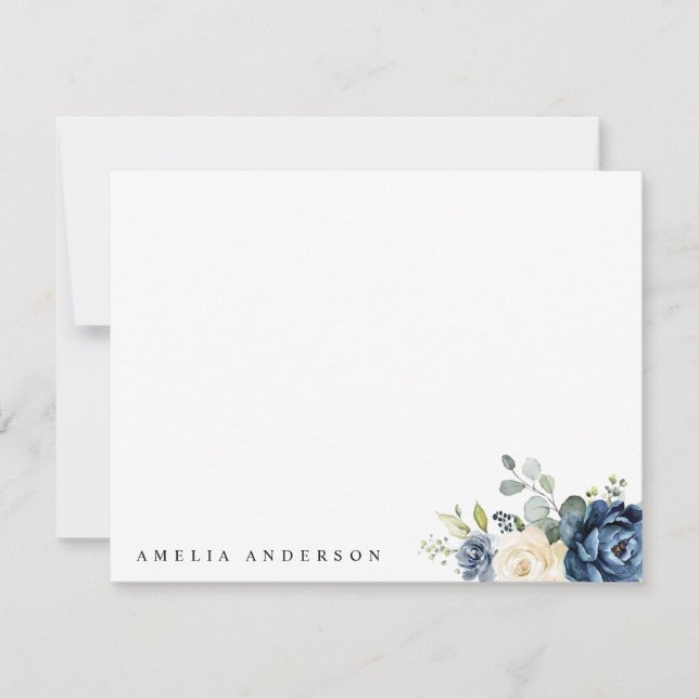 Dusty Blue Navy Champagne Elfenbeinblume Hochzeit Mitteilungskarte (Vorderseite)