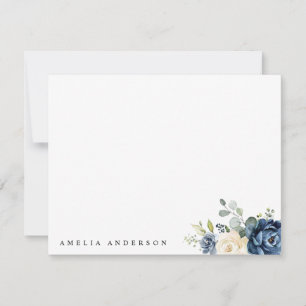 Dusty Blue Navy Champagne Elfenbeinblume Hochzeit Mitteilungskarte
