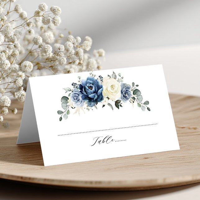Dusty Blue Navy Champagne Elfenbeinblume Hochzeit Platzkarte (Dusty Blue Navy Champagne Ivory Floral Wedding Place Card)