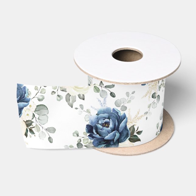 Dusty Blue Navy Champagne Elfenbeinblume Hochzeit Satinband (Spule)