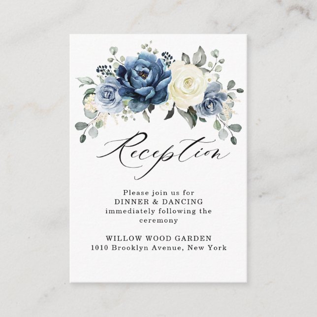 Dusty Blue Navy Champagne Hochzeitsempfang Begleitkarte (Vorderseite)