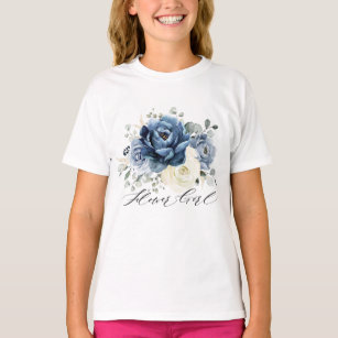 Dusty Blue Navy Champagne Ivory Blume Girl T-Shirt