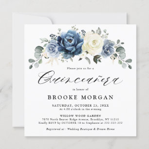 Dusty Blue Navy Champagne Ivory boho Quinceañera Einladung