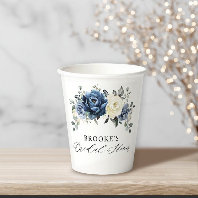 Dusty Blue Navy Champagne Ivory Brautparty Pappbecher (Dusty Blue Navy Champagne Ivory Bridal Shower Paper Cups)