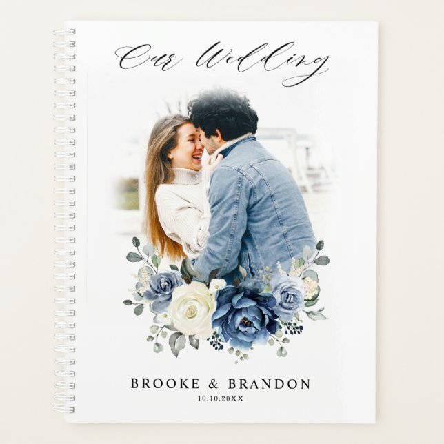Dusty Blue Navy Champagne Ivory Floral Mariage (Devant)