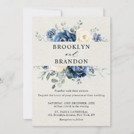 Dusty Blue Navy Champagne Ivory Floral Wedding Inv Einladung