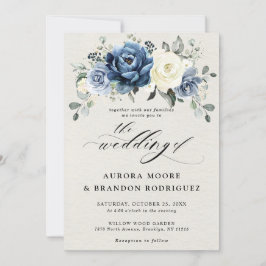 Dusty Blue Navy Champagne Ivory Floral Wedding Inv Einladung