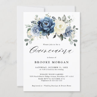 Dusty Blue Navy Champagne Ivory Quinceañera Einladung