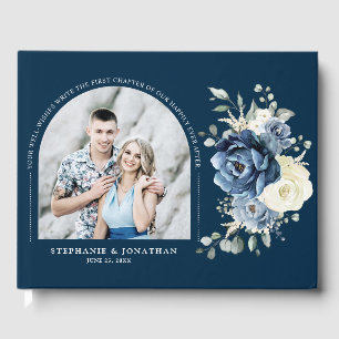 Dusty Blue Navy Champagne Ivory Wedding Foto Gästebuch