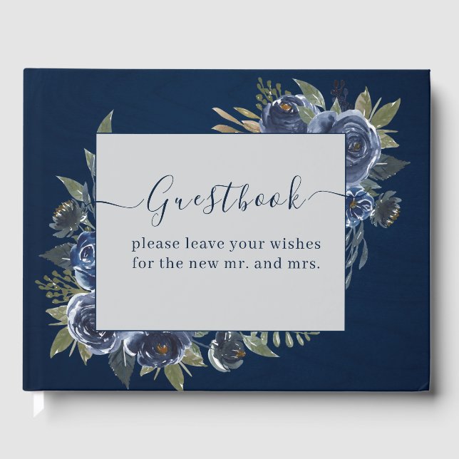 Dusty Blue Navy Champagne Ivory Wedding Gästebuch (Vorderseite)
