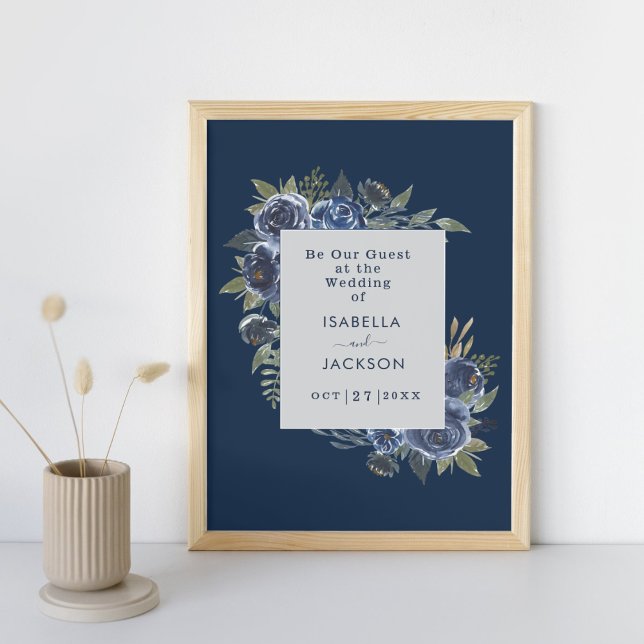 Dusty Blue Navy Champagne Ivory Wedding Poster (Dusty Blue Navy Champagne Ivory Wedding Supplies)