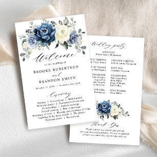 Dusty Blue Navy Champagne Ivory Wedding Programme