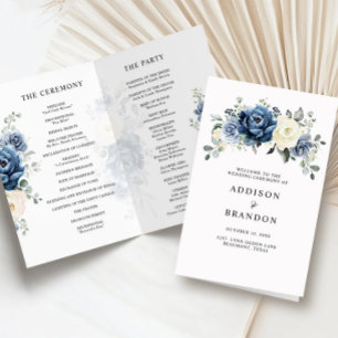 Dusty Blue Navy Champagne Ivory Wedding Programme