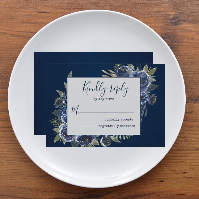 Dusty Blue Navy Champagne Ivory Wedding RSVP Karte (Dusty Blue Navy Champagne Ivory Wedding Supplies)