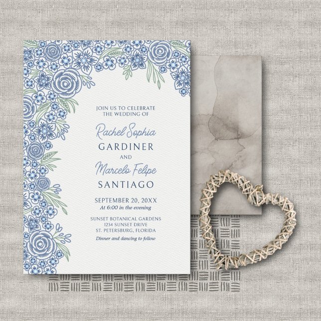 Dusty Blue Navy Floral Arch Wedding Einladung (Von Creator hochgeladen)