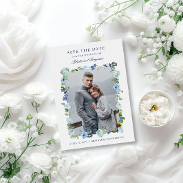 Dusty Blue Navy Floral Wedding Foto Save The Date