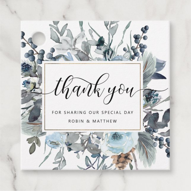 Dusty Blue Navy und White Floral Vielen Dank für I Geschenkanhänger (Vorderseite)