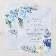 Dusty Blue Navy Wasserfarbe Blumenhochzeit