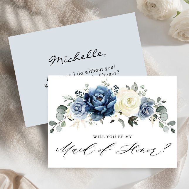 Dusty Blue Navy Werden Sie meine Trauzeugin Einladung (Dusty Blue Navy Will you be my Maid of Honor Invitation)