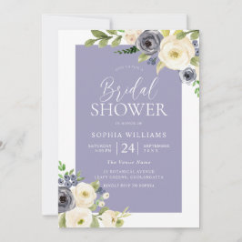 Dusty Blue Navy & White Floral Brautparty Einladung