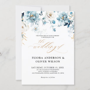Dusty Blue Navy White Ivory Gold Floral Hochzeit i Einladung
