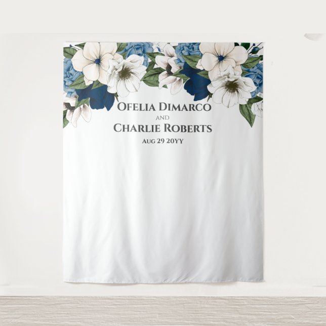 Dusty Blue Navy White Watercolor Wand Hintergrund Wandteppich (Vorderseite)
