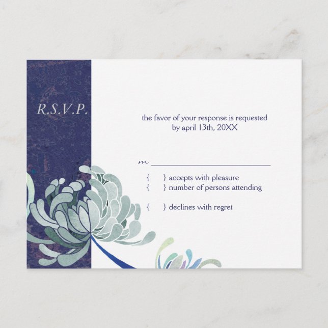 Dusty Blue, Navy & White Wedding RSVP Einladungspostkarte (Vorderseite)